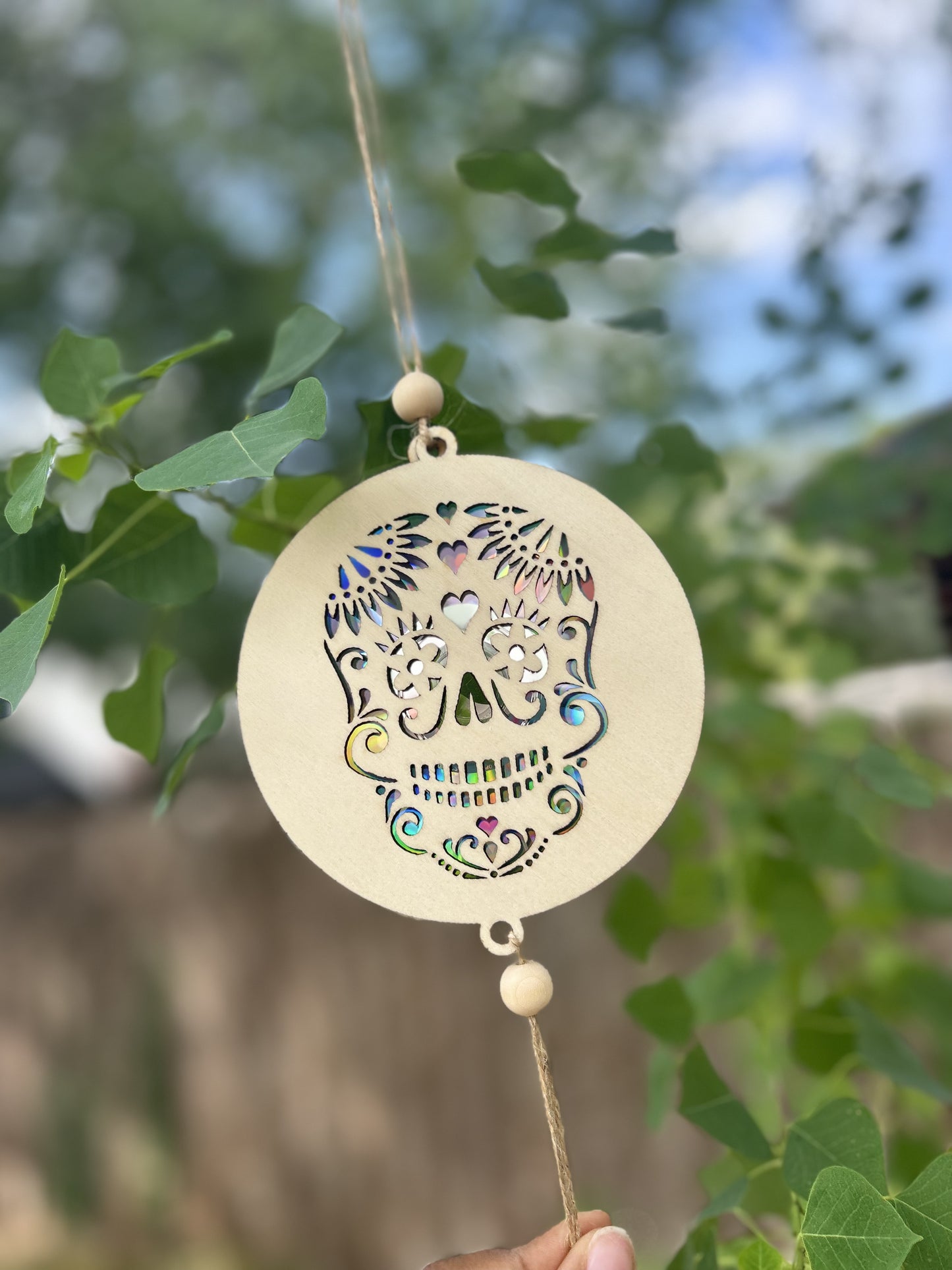 Sugar Skull with hearts Suncatcher